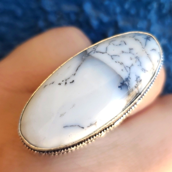 New Oversized Dendritic Opal 925 Silver Statement Ring. - Picture 10 of 15